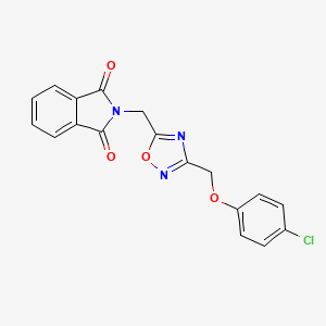 molecular formula C18H12ClN3O4 B2936158 2-((3-((4-Chlorophenoxy)methyl)-1,2,4-oxadiazol-5-yl)methyl)isoindoline-1,3-dione CAS No. 2034230-35-6