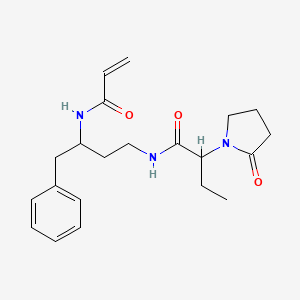 molecular formula C21H29N3O3 B2936210 2-(2-Oxopyrrolidin-1-yl)-N-[4-phenyl-3-(prop-2-enoylamino)butyl]butanamide CAS No. 2418648-18-5
