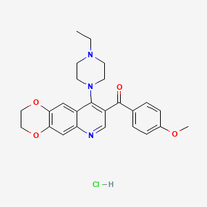 molecular formula C25H28ClN3O4 B2936215 1-ethyl-4-[8-(4-methoxybenzoyl)-2H,3H-[1,4]dioxino[2,3-g]quinolin-9-yl]piperazine hydrochloride CAS No. 2097888-68-9