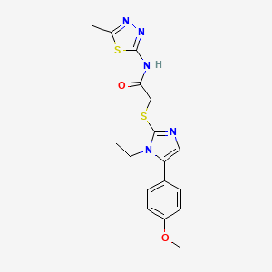 molecular formula C17H19N5O2S2 B2936218 2-((1-ethyl-5-(4-methoxyphenyl)-1H-imidazol-2-yl)thio)-N-(5-methyl-1,3,4-thiadiazol-2-yl)acetamide CAS No. 1207003-60-8