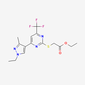 Ethyl 2-((4-(1-ethyl-3-methyl-1H-pyrazol-4-yl)-6-(trifluoromethyl)pyrimidin-2-yl)thio)acetate