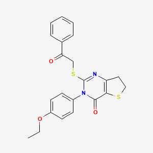 molecular formula C22H20N2O3S2 B2936227 3-(4-ethoxyphenyl)-2-((2-oxo-2-phenylethyl)thio)-6,7-dihydrothieno[3,2-d]pyrimidin-4(3H)-one CAS No. 686772-80-5
