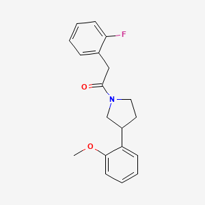 molecular formula C19H20FNO2 B2936261 2-(2-Fluorophenyl)-1-(3-(2-methoxyphenyl)pyrrolidin-1-yl)ethanone CAS No. 2034468-74-9