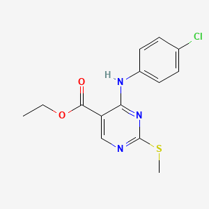 molecular formula C14H14ClN3O2S B2936268 Ethyl 4-(4-chloroanilino)-2-(methylsulfanyl)-5-pyrimidinecarboxylate CAS No. 107622-03-7