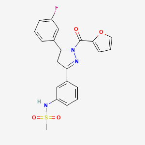 molecular formula C21H18FN3O4S B2936270 N-[3-[3-(3-fluorophenyl)-2-(furan-2-carbonyl)-3,4-dihydropyrazol-5-yl]phenyl]methanesulfonamide CAS No. 835887-23-5