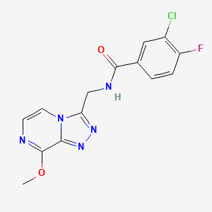 molecular formula C14H11ClFN5O2 B2936285 3-chloro-4-fluoro-N-((8-methoxy-[1,2,4]triazolo[4,3-a]pyrazin-3-yl)methyl)benzamide CAS No. 2034414-80-5