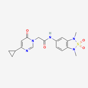 molecular formula C17H19N5O4S B2936297 2-(4-cyclopropyl-6-oxopyrimidin-1(6H)-yl)-N-(1,3-dimethyl-2,2-dioxido-1,3-dihydrobenzo[c][1,2,5]thiadiazol-5-yl)acetamide CAS No. 2034484-21-2