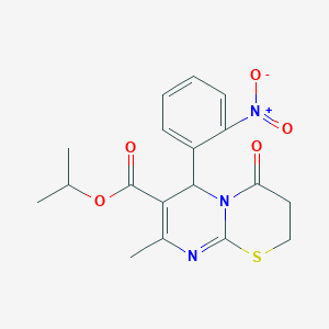 molecular formula C18H19N3O5S B2936304 Isopropyl 8-methyl-6-(2-nitrophenyl)-4-oxo-2,3,4,6-tetrahydropyrimido[2,1-b][1,3]thiazine-7-carboxylate CAS No. 620156-83-4