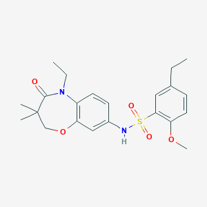 molecular formula C22H28N2O5S B2936327 5-ethyl-N-(5-ethyl-3,3-dimethyl-4-oxo-2,3,4,5-tetrahydrobenzo[b][1,4]oxazepin-8-yl)-2-methoxybenzenesulfonamide CAS No. 921996-18-1