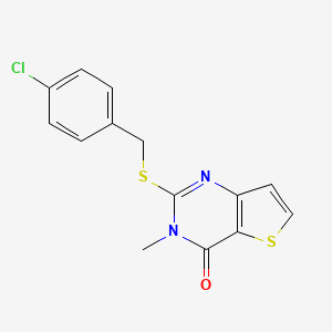 molecular formula C14H11ClN2OS2 B2936329 2-[(4-chlorobenzyl)sulfanyl]-3-methylthieno[3,2-d]pyrimidin-4(3H)-one CAS No. 339105-67-8