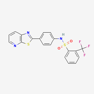 molecular formula C19H12F3N3O2S2 B2936348 N-(4-(噻唑并[5,4-b]吡啶-2-基)苯基)-2-(三氟甲基)苯磺酰胺 CAS No. 2319923-21-0