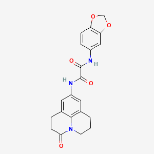molecular formula C21H19N3O5 B2936359 N1-(benzo[d][1,3]dioxol-5-yl)-N2-(3-oxo-1,2,3,5,6,7-hexahydropyrido[3,2,1-ij]quinolin-9-yl)oxalamide CAS No. 898423-29-5