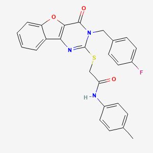 molecular formula C26H20FN3O3S B2936391 2-((3-(4-fluorobenzyl)-4-oxo-3,4-dihydrobenzofuro[3,2-d]pyrimidin-2-yl)thio)-N-(p-tolyl)acetamide CAS No. 866847-25-8