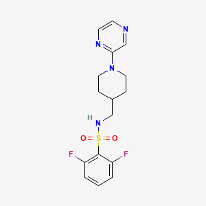 molecular formula C16H18F2N4O2S B2936413 2,6-difluoro-N-((1-(pyrazin-2-yl)piperidin-4-yl)methyl)benzenesulfonamide CAS No. 1448070-93-6