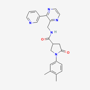 molecular formula C23H23N5O2 B2936416 1-(3,4-二甲基苯基)-5-氧代-N-{[3-(吡啶-3-基)吡嗪-2-基]甲基}吡咯烷-3-甲酰胺 CAS No. 2034317-60-5