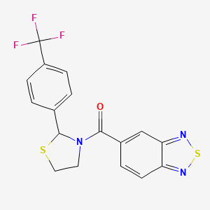 molecular formula C17H12F3N3OS2 B2936417 苯并[c][1,2,5]噻二唑-5-基(2-(4-(三氟甲基)苯基)噻唑烷-3-基)甲酮 CAS No. 2034286-93-4