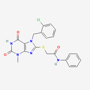 molecular formula C21H18ClN5O3S B2936420 2-({7-[(2-chlorophenyl)methyl]-3-methyl-2,6-dioxo-2,3,6,7-tetrahydro-1H-purin-8-yl}sulfanyl)-N-phenylacetamide CAS No. 313470-36-9