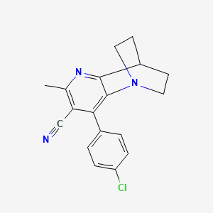 molecular formula C18H16ClN3 B2936446 3-(4-Chlorophenyl)-5-methyl-1,6-diazatricyclo[6.2.2.0^{2,7}]dodeca-2(7),3,5-triene-4-carbonitrile CAS No. 860784-22-1