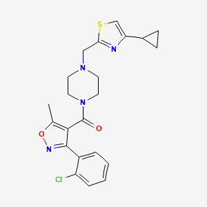 molecular formula C22H23ClN4O2S B2936456 (3-(2-Chlorophenyl)-5-methylisoxazol-4-yl)(4-((4-cyclopropylthiazol-2-yl)methyl)piperazin-1-yl)methanone CAS No. 1105223-30-0