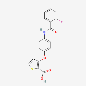 molecular formula C18H12FNO4S B2936466 3-{4-[(2-Fluorobenzoyl)amino]phenoxy}-2-thiophenecarboxylic acid CAS No. 900015-24-9