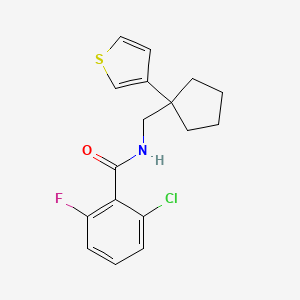 molecular formula C17H17ClFNOS B2936482 2-chloro-6-fluoro-N-((1-(thiophen-3-yl)cyclopentyl)methyl)benzamide CAS No. 2034517-69-4