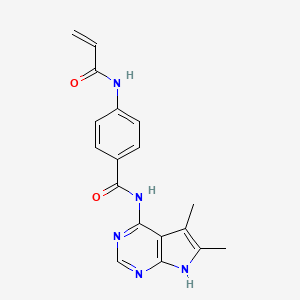 molecular formula C18H17N5O2 B2936488 N-(5,6-Dimethyl-7H-pyrrolo[2,3-d]pyrimidin-4-yl)-4-(prop-2-enoylamino)benzamide CAS No. 2418717-51-6
