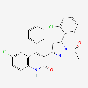 molecular formula C26H19Cl2N3O2 B2936503 3-(1-acetyl-5-(2-chlorophenyl)-4,5-dihydro-1H-pyrazol-3-yl)-6-chloro-4-phenylquinolin-2(1H)-one CAS No. 313398-80-0
