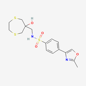 molecular formula C16H20N2O4S3 B2936504 N-[(6-hydroxy-1,4-dithiepan-6-yl)methyl]-4-(2-methyl-1,3-oxazol-4-yl)benzene-1-sulfonamide CAS No. 2415564-45-1