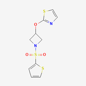 molecular formula C10H10N2O3S3 B2936508 2-((1-(Thiophen-2-ylsulfonyl)azetidin-3-yl)oxy)thiazole CAS No. 1797875-20-7