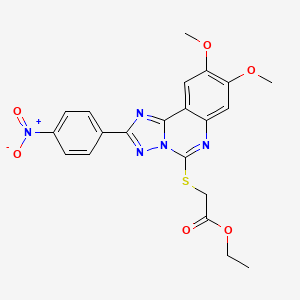 molecular formula C21H19N5O6S B2936514 Ethyl {[8,9-dimethoxy-2-(4-nitrophenyl)[1,2,4]triazolo[1,5-c]quinazolin-5-yl]thio}acetate CAS No. 901756-18-1