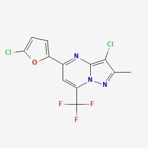 molecular formula C12H6Cl2F3N3O B2936530 3-氯-5-(5-氯-2-呋喃基)-2-甲基-7-(三氟甲基)吡唑并[1,5-a]嘧啶 CAS No. 439120-59-9