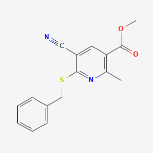 molecular formula C16H14N2O2S B2936534 6-(苄硫基)-5-氰基-2-甲基烟酸甲酯 CAS No. 303146-45-4