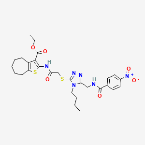 molecular formula C28H34N6O6S2 B2936535 ethyl 2-[[2-[[4-butyl-5-[[(4-nitrobenzoyl)amino]methyl]-1,2,4-triazol-3-yl]sulfanyl]acetyl]amino]-5,6,7,8-tetrahydro-4H-cyclohepta[b]thiophene-3-carboxylate CAS No. 393849-06-4