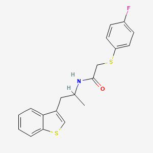 molecular formula C19H18FNOS2 B2936547 N-(1-(苯并[b]噻吩-3-基)丙-2-基)-2-((4-氟苯基)硫代)乙酰胺 CAS No. 2034297-87-3
