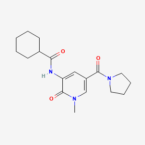 molecular formula C18H25N3O3 B2936555 N-(1-methyl-2-oxo-5-(pyrrolidine-1-carbonyl)-1,2-dihydropyridin-3-yl)cyclohexanecarboxamide CAS No. 1207002-35-4