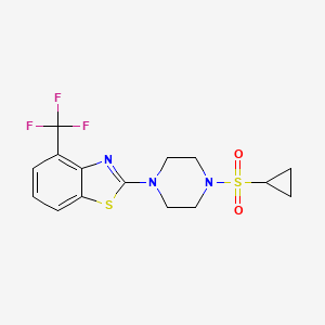 molecular formula C15H16F3N3O2S2 B2936556 2-(4-(Cyclopropylsulfonyl)piperazin-1-yl)-4-(trifluoromethyl)benzo[d]thiazole CAS No. 1396870-84-0