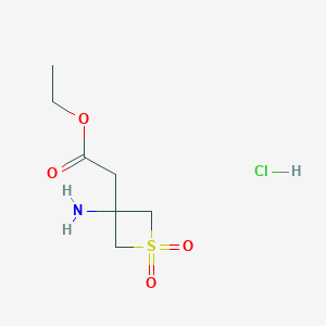 molecular formula C7H14ClNO4S B2936578 Ethyl 2-(3-amino-1,1-dioxothietan-3-yl)acetate;hydrochloride CAS No. 2243514-11-4