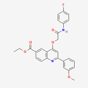 molecular formula C27H23FN2O5 B2936591 Ethyl 4-(2-((4-fluorophenyl)amino)-2-oxoethoxy)-2-(3-methoxyphenyl)quinoline-6-carboxylate CAS No. 1114647-15-2