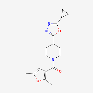 molecular formula C17H21N3O3 B2936599 (4-(5-Cyclopropyl-1,3,4-oxadiazol-2-yl)piperidin-1-yl)(2,5-dimethylfuran-3-yl)methanone CAS No. 1211776-42-9