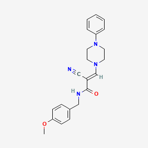molecular formula C22H24N4O2 B2936607 (E)-2-cyano-N-(4-methoxybenzyl)-3-(4-phenylpiperazin-1-yl)acrylamide CAS No. 885179-72-6