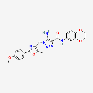 molecular formula C23H22N6O5 B2936612 5-amino-N-(2,3-dihydro-1,4-benzodioxin-6-yl)-1-{[2-(4-methoxyphenyl)-5-methyl-1,3-oxazol-4-yl]methyl}-1H-1,2,3-triazole-4-carboxamide CAS No. 1112434-13-5