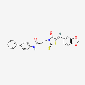 molecular formula C26H20N2O4S2 B2936616 3-[(5Z)-5-(1,3-benzodioxol-5-ylmethylidene)-4-oxo-2-sulfanylidene-1,3-thiazolidin-3-yl]-N-(4-phenylphenyl)propanamide CAS No. 314735-94-9