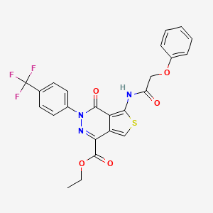 molecular formula C24H18F3N3O5S B2936622 4-氧代-5-[(2-苯氧基乙酰)氨基]-3-[4-(三氟甲基)苯基]噻吩并[3,4-d]哒嗪-1-羧酸乙酯 CAS No. 851951-38-7