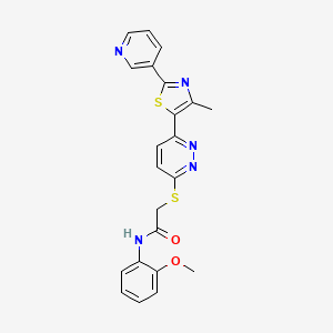 molecular formula C22H19N5O2S2 B2936623 N-(2-methoxyphenyl)-2-((6-(4-methyl-2-(pyridin-3-yl)thiazol-5-yl)pyridazin-3-yl)thio)acetamide CAS No. 954698-52-3