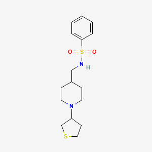 molecular formula C16H24N2O2S2 B2936639 N-((1-(tetrahydrothiophen-3-yl)piperidin-4-yl)methyl)benzenesulfonamide CAS No. 2034477-05-7