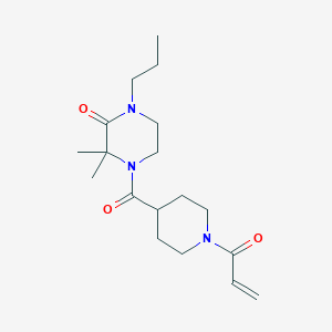 molecular formula C18H29N3O3 B2936665 3,3-Dimethyl-4-(1-prop-2-enoylpiperidine-4-carbonyl)-1-propylpiperazin-2-one CAS No. 2411305-31-0