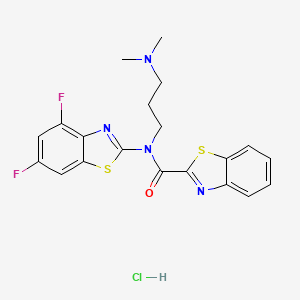 molecular formula C20H19ClF2N4OS2 B2936676 N-(4,6-difluorobenzo[d]thiazol-2-yl)-N-(3-(dimethylamino)propyl)benzo[d]thiazole-2-carboxamide hydrochloride CAS No. 1052538-62-1
