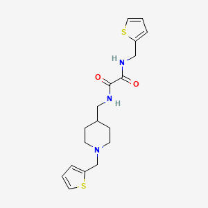 molecular formula C18H23N3O2S2 B2936678 N1-(thiophen-2-ylmethyl)-N2-((1-(thiophen-2-ylmethyl)piperidin-4-yl)methyl)oxalamide CAS No. 952981-43-0