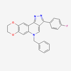 molecular formula C25H18FN3O2 B2936682 5-benzyl-3-(4-fluorophenyl)-8,9-dihydro-5H-[1,4]dioxino[2,3-g]pyrazolo[4,3-c]quinoline CAS No. 866345-01-9