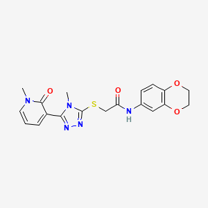 molecular formula C19H19N5O4S B2936686 N-(2,3-二氢苯并[b][1,4]二噁杂环-6-基)-2-((4-甲基-5-(1-甲基-2-氧代-1,2-二氢吡啶-3-基)-4H-1,2,4-三唑-3-基)硫代)乙酰胺 CAS No. 1105207-22-4